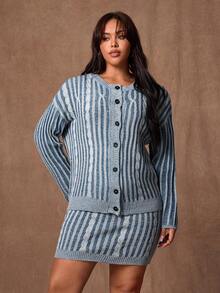 Sunspun Bộ áo khoác cardigan tay dài và chân váy ôm sát hiệu ứng denim thu/đông mới - Nhiều màu - Xem 1
