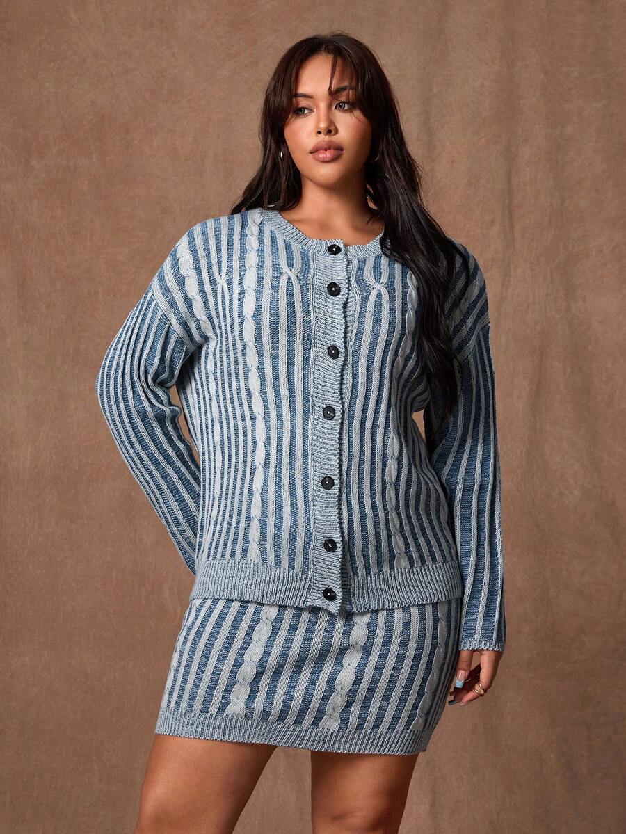 Sunspun Bộ áo khoác cardigan tay dài và chân váy ôm sát hiệu ứng denim thu/đông mới - Nhiều màu - Xem 1