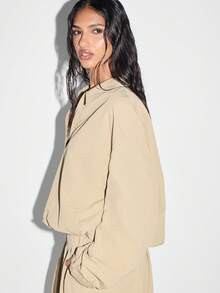 KIZN Nylon Collared Long Sleeve Crop Blouse Retro Y2K Fashion Loose Fit Button Down Casual Fall Winter Streetwear Top - Yellow - View 6