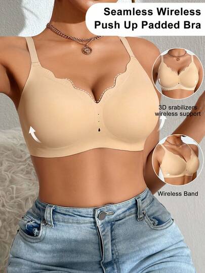 Sujetador sin costuras de alta sujeción y sin aros de unicolor NudeFit para mujer, con relleno de silicona con forma de lágrima y recorte hueco, para uso diario