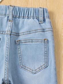 SHEIN Vintaside Kids Young Girl Casual Preppy Daily Cat Whisker Elastic Waist Flat Pockets Skinny Jeans,The Best Daily Fashion Outfits