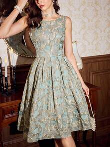 Vintamour 复古优雅女式花卉提花连衣裙节日派对优雅派对连衣裙女士长款派对连衣裙女士秋季服装女士冬季服装圣诞冬季连衣裙女士秋季服装女士万圣节服装女士圣诞服装圣诞派对连衣裙新年连衣裙女士感恩节服装优雅派对连衣裙 - 淡綠 - 查看 4