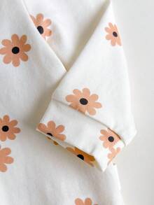 Loomiva Conjunto de 2 piezas para bebé recién nacida: Mono de cuello redondo de manga larga de punto suave con estampado de plantas y flores - Rosa - Ver 6