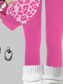 SHEIN Happikins 2 Stücke/Set Mädchen Lässig Süß Lustiges Cartoon Muster, Süßes Rosa Leoparden Muster, Rundhals Langarm Sweatshirt und Leggings Set, Geeignet für Herbst/Winter Herbst Mädchen Leggings Set Rosa Mädchen Outfit Sweatshirt Set für Mädchen - Verschiedenfarbig - Übersicht 6
