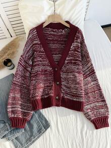 SHEIN EZwear Cárdigan holgado de punto con estampado floral navideño burdeos, para otoño/invierno, talla grande - Multicolor - Ver 5