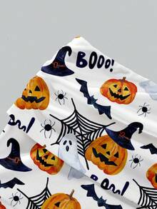 Glamance Vecteezy Halloween Sexy Pumpkin, Ghost, Bat, Spider Web Cute Print Lace Camisole And Ruched Shorts 2 Pieces Set, Suitable For Halloween, Party, Intimate Apparel