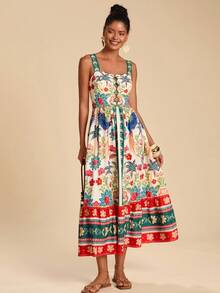 Travachic 热带印花镂空休闲度假吊带裙 - 彩色 - 查看 5