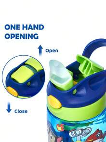 SHEIN | PAW Patrol 16 盎司/500 毫升卡通图案水瓶，带硅胶吸管和防溢盖，适合旅行、旅游和学校，Tritan， - 藍色 - 查看 3