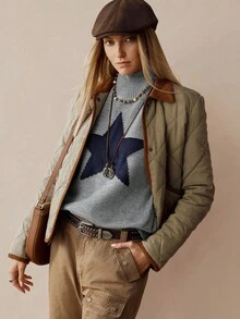 Florisole Jersey de cuello alto con estampado de estrella bohemio - Gris - Ver 4