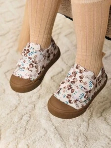 Cozy Pixies 1 双女婴米色花卉钩环平底休闲帆布鞋，可爱学院风，舒适适合日常和户外活动 - 米色 - 查看 4