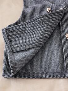 SHEIN 3件套女童长袖翻领休闲衬衫、精致珍珠纽扣背心外套、短裤套装，现代风格儿童服装，春秋冬装 - 黑色 - 查看 8
