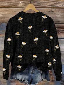 SHEIN LUNE 休闲简约印花图案圆领宽松女式卫衣，复古复古风格，3D刺绣印花，适合初秋和秋冬 - 彩色 - 查看 2