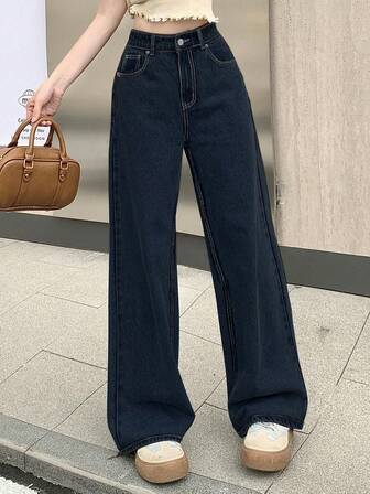 DAZY ウィメンズルーズフィットフレアレッグデニムジーンズ