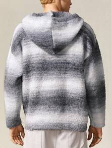 ROMWE MEN Prep Sudadera con capucha casual de hombre con efecto degradado, para otoño/invierno - Gris Oscuro - Ver 3