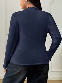 SHEIN EZwear 加大码女式加厚保暖立领长袖紧身T恤，秋冬保暖款 - 藏蓝色 - 查看 2