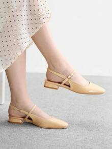 CUCCOO BIZCHIC 女款時尚淺金色鏡面金屬材質瑪麗珍簡約綁帶平底鞋，適合通勤、約會、派對、假日與度假 - 杏色 - 查看 5