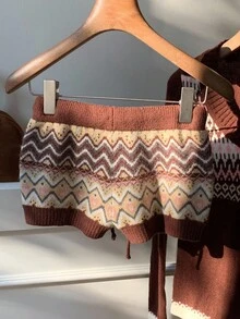 Comfortcana Plus Size Fair Isle Jacquard Knit Sweater & Pants Set - Multicolor - View 3