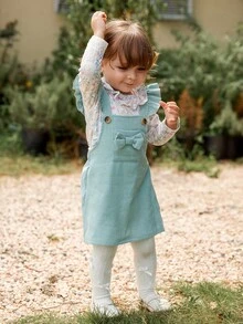 Vintaside Kids Set de 2 piezas de ropa nueva de otoño para niñas bebé, blusa de manga larga con cuello redondo y estampado de conejo, y vestido de tirantes suelto con diseño de lazo, lindo y de moda para salidas y fiestas de cumpleaños