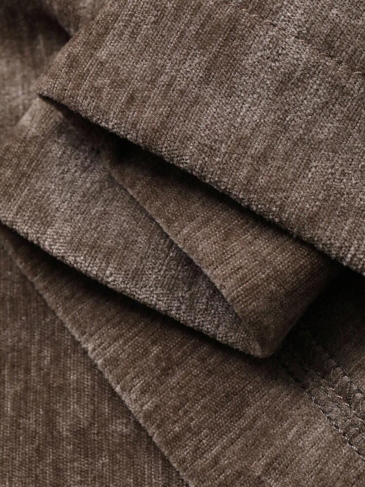 2pcs/Set Women Solid Color Loose Velvet Long Sleeve Belted Blazer & Straight Long Skirt Elegant Vintage Thick Suit, Autumn/Winter