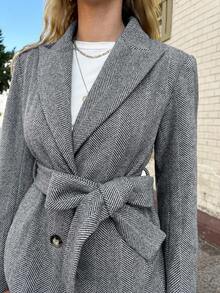 SHEIN EZwear Abrigo de mujer de espiga de moda, otoño/invierno - Blanco - Ver 7
