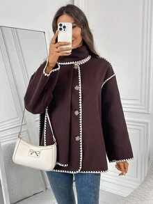 EMERY ROSE Women's Casual Loose Drop Shoulder Woolen Coat, Autumn/Winter,Women's Winter Clothes - Coffee Brown - View 4