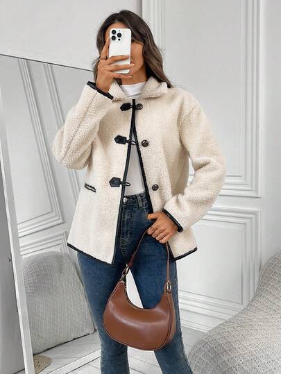 EMERY ROSE Chaqueta de mujer con ribete de color contrastante, versátil y de moda, para otoño/invierno