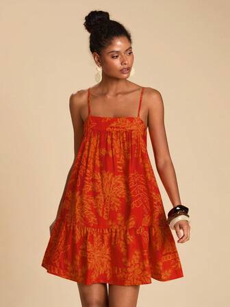 Travachic Vestido casual de vacaciones con estampado de plantas