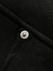 PAVTROS Men's Casual Turndown Collar Thermal Thermal Lined Black Long Sleeve Jacket With Small Logo Print, Retro Streetwear Style, Suitable For Autumn/Winter, Casual Black Jacket - Black - View 7