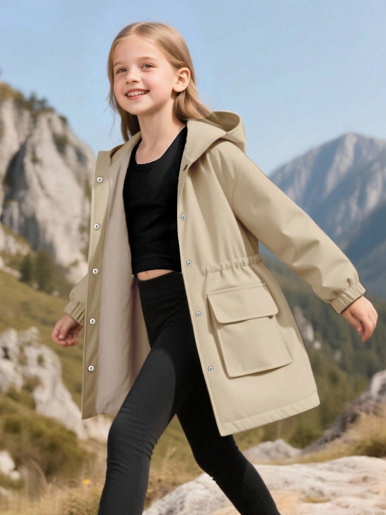 معطف كاجوال مقنع بخصر مربوط مناسب للفتيات المراهقا...