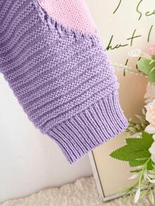SHEIN Pull court à col rond, motif cœur contrasté rose et blanc, mignon et ludique, pour l'automne/l'hiver. Épaisseur régulière, polyvalent pour le port casual quotidien, convient pour les sorties, l'école, les fêtes et plus encore. - Multicolore - Voir 3
