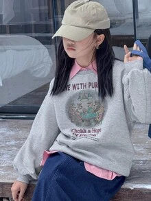 DAZY Tween Mädchen Pullover mit Rundhalsausschnitt, thermisch gefüttert mit Aufdruck, Herbst