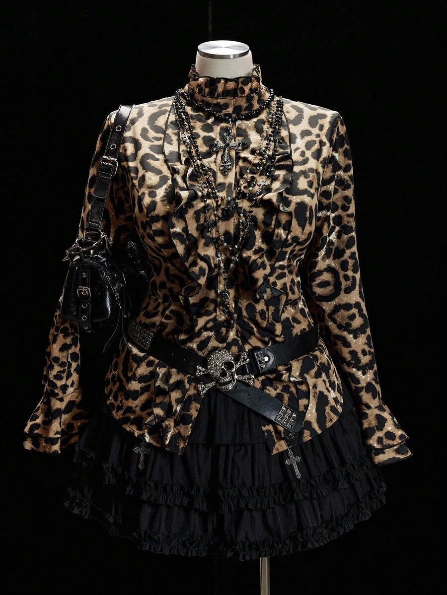 Sunspun Camisa de cuello con estampado de leopardo de talla grande - Multicolor - Ver 1