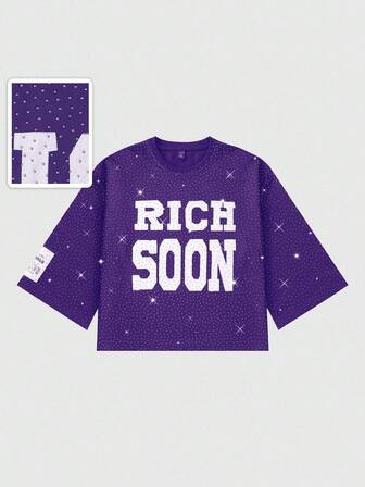 Street Life Maglietta da uomo con ricamo di strass, manica a 3/4