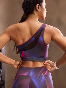 Powerista Sutien sport pentru femei, model tie-dye, cu decupaj la umeri, pentru zi, fitness