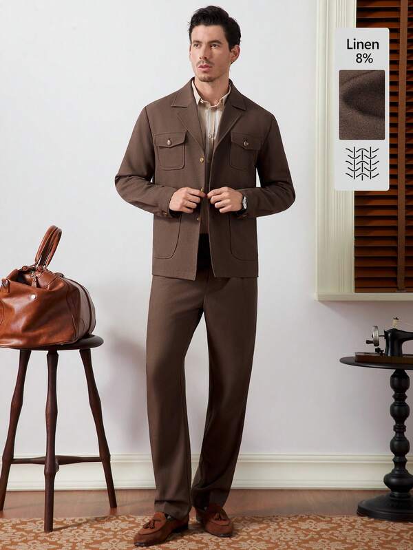 Core Aspect Conjunto de chaqueta casual tejida marrón para hombre