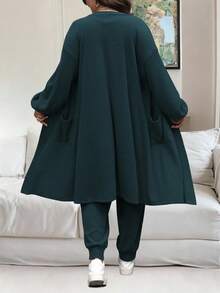 Vionelle 大码休闲纯色连体裤两件套 - 深色水洗藍 - 查看 3