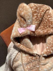 Comfortcana 女士时尚连帽拼布夹克，秋冬 - 棕色 - 查看 6