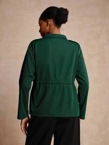 EMERY ROSE Women's Solid Color Zip-Up Fitted Jacket - Dark Green - View 2