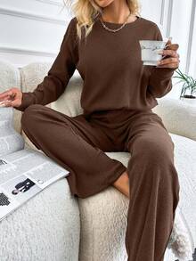 100%Cotton Rib-Knit Drop Shoulder Tee & Pants