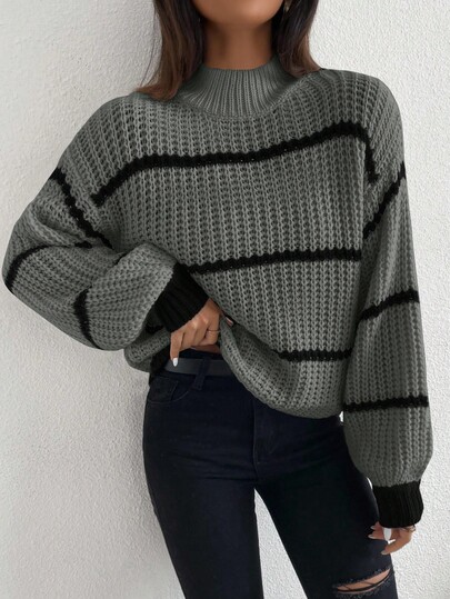 Celisse Women's Loose Fit Drop Shoulder Striped Pullover Sweater, Casual For Autumn/Winter