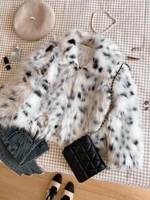 Girls' Elegant Faux Fur Patterned Outdoor Jacket, High-Quality, Warm, Sophisticated - Beige - View 1