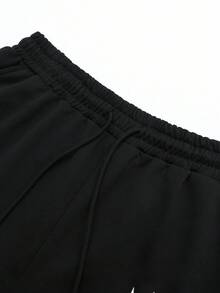 ROMWE MEN Street Life 2pcs Set: Screen Printed Jesus Rhinestone Embellished Hoodie And Pants - Black - View 5