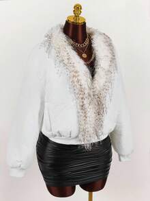 Y2K Amplova  Polka Dot Zip Up Leopard  Plus Size Women Fuzzy Patchwork Long Sleeve Loose Winter Jacket - Multicolor - View 8