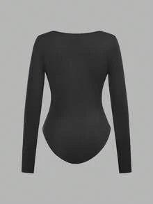 SHEIN EZwear Conjunto de 3 piezas para mujer con cuello cuadrado, manga larga y ajuste ceñido, adecuado para otoño/invierno - Multicolor - Ver 10
