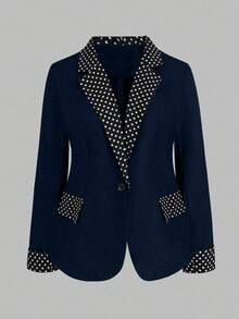 SHEIN LUNE Blazer patchwork à pois grande taille à la mode pour les déplacements