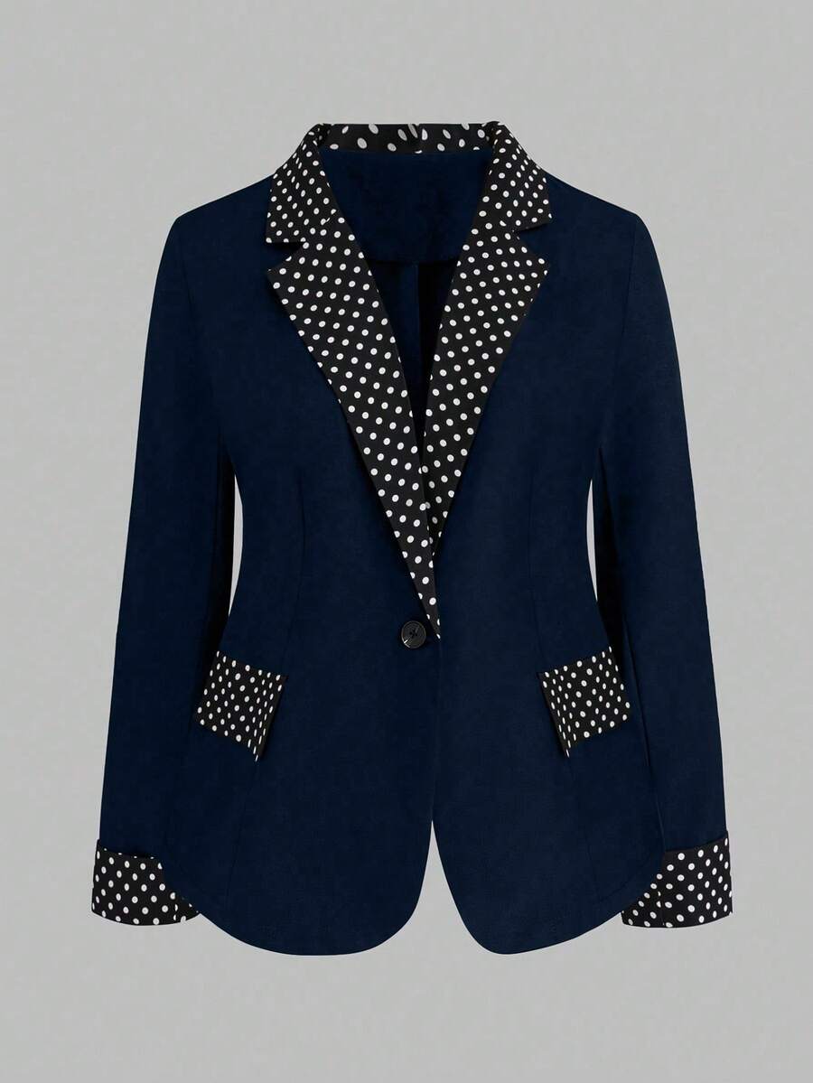 SHEIN LUNE Blazer patchwork à pois grande taille à la mode pour les déplacements