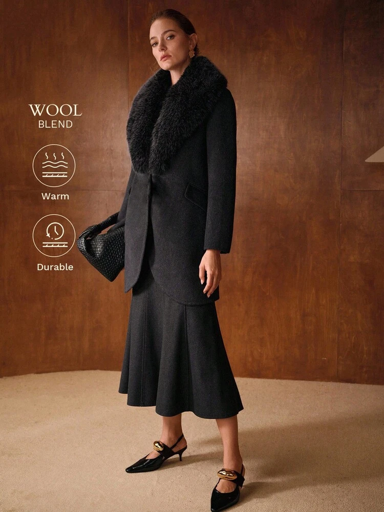 WOOL FURRY COLLAR OVERCOAT