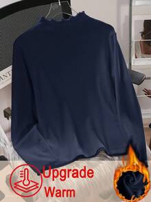 SHEIN EZwear 加大码女式加厚保暖立领长袖紧身T恤，秋冬保暖款 - 藏蓝色 - 查看 8