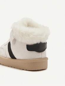 Cozy Pixies 1 Pair Kids Beige Fashion Classic Plush Warm Winter Shoes, Lightweight Easy Wear Hook And Loop Flat Comfortable Casual Suitable For Daily Outings, Sports, Campus Activities - Beige - View 8