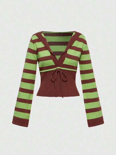 Jersey de corte ceñido con escote en V profundo y rayas, de estilo vintage Y2K